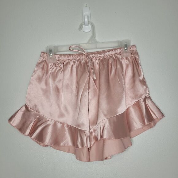 Pants - Light mauve Pink satin ruffle cute dainty feminine coquette dollette shorts L